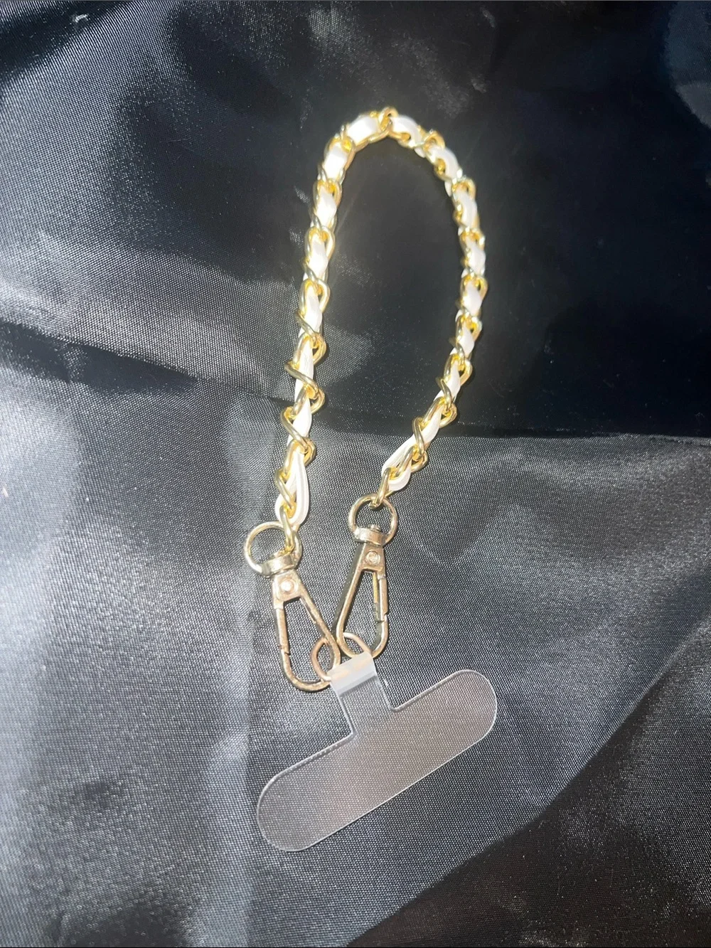 NWOT Universal Phone Wristlet Golden Chain With Faux white leather 12.5in